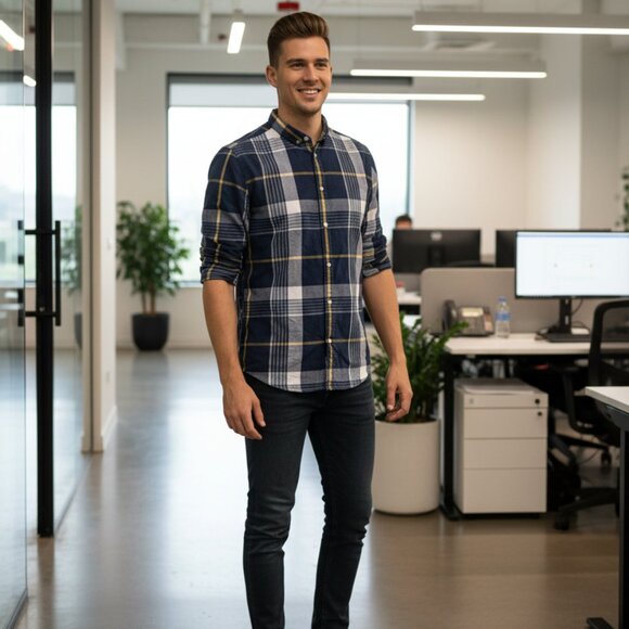 H&M Crew Plaid Long Sleeve Button Down Shirt Size L - Picture 5 of 7